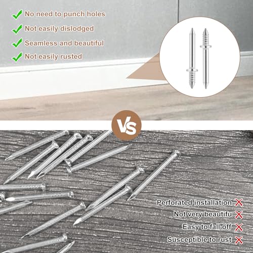 Mynoozi 300 Stück Doppelkopf-Sockelleisten mit 6 Nagelspezifischen Hülsenwerkzeugen, spurloses Doppelkopf-Sockelleistenfaden, nahtloser Nagel für Holz, Doppelkopf-Nagel für Sockelleisten