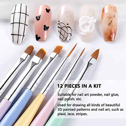 12Pcs Nail Brush Set Colorful Nail Art Brushes For Nails Gel Polish Design, Acrylic Gel Nail Extension Brush Detail Liner Designs Brush Pen Tools #TOP4