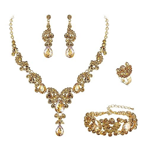 Ever Faith Juego de joyas de boda con cristales de strass, flores, ondas y lágrimas, Cristal