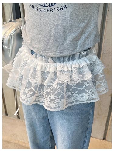 SweatyRocks Women's Sheer Lace Wrap Skirts Tie Side Ruffle Layered Mini Skirt4