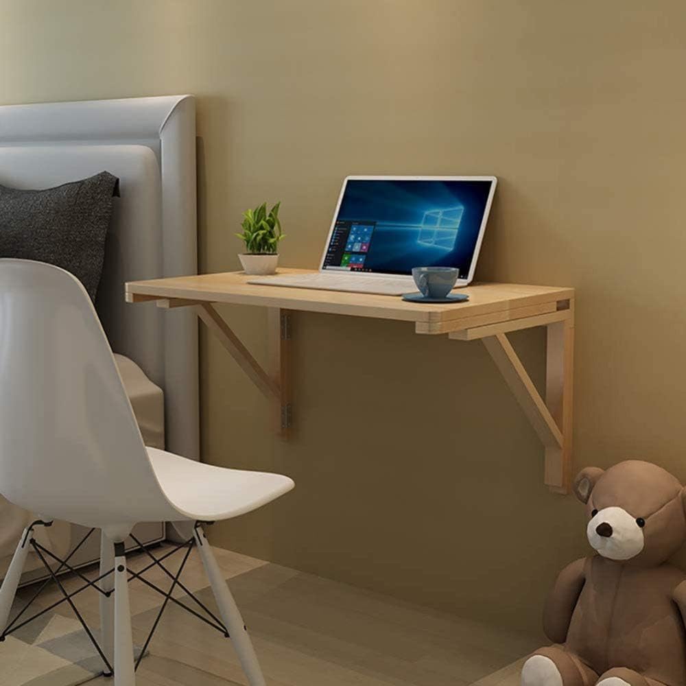 Invisible Folding Dining Table, Solid Wood Folding Table, Wall Small Apartment Kitchen Home Console, Household Wall Hanging Table,Wood Color-60×40CM