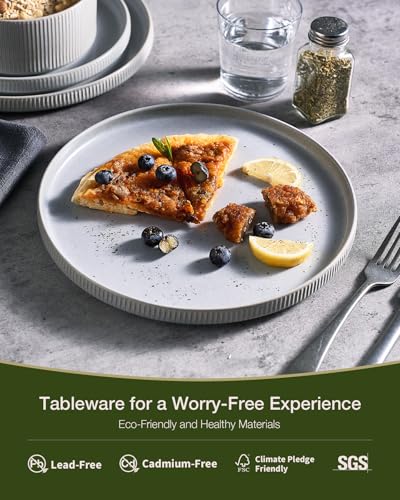 Image of Famiware Star 18-Piece Reactive Glaze Plates and Bowls Sets, Service for 6 - Stoneware Dinnerware with Trim, Modern Rustic Dishes, Chip & Scratch Resistant, Microwave & Dishwasher Safe, Matte Gray