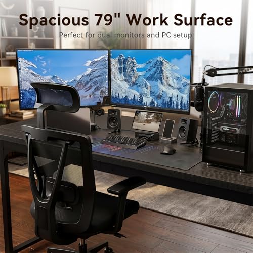 Image of Coleshome 79 Inch Large Computer Desk with Power Outlet, Extra Long Desk for Home Office & Gaming, Spacious Writing Table for Study and Crafting, Black