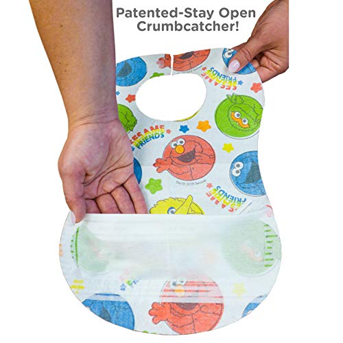 Bibsters Sesame Street Large Disposable Bibs With Patented Crumb-Catcher, Leakproof Liner, And Reusable Fastener -Age 6 Months And Up 32 Count (Pack Of 1) #TOP5