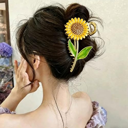 Pinzas para el cabello TIIZIISII Sunflower elegantes metálicas con flor y pedrería, pinzas antideslizantes para cabello grueso y fino, accesorios de verano para niñas miniatura 6