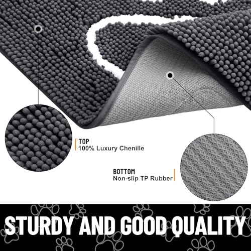 Image of Smiry Dog Door Mat for Muddy Paws, Absorbent Dirt Trapper Non Slip Quick Dry Washable Chenille Mat for Mud Dogs, Entry Rug for Indoor and Outdoor (40x32 Inches, Dark Grey and White)