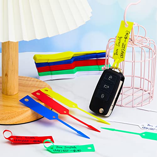 Image of Lewtemi 1000 Pcs Self Lock Arrow ID Key Tags, 4 1 /2 inch x 3 /4 inch Blank Vinyl Key Ring Repair Labels, Tear Resistant Writable Car Parts Tags for Office Automotive Dealership Shop Supplies(Mixed Colors)