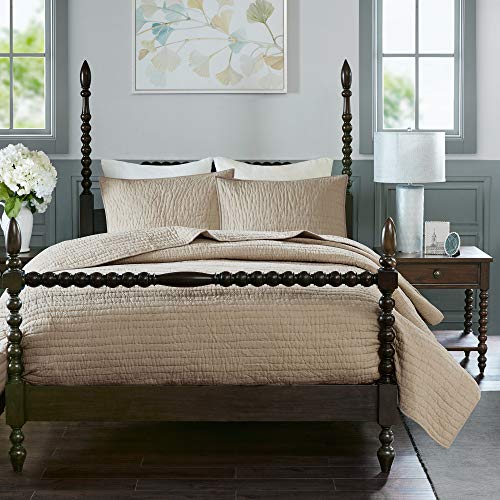 Madison Park Signature Serene King Size Quilt Bedding Set - Linen, Quilted – 3 Piece Bedding Quilt Coverlets – 100% Cotton Voile Bed Quilts Quilted Coverlet #TOP2