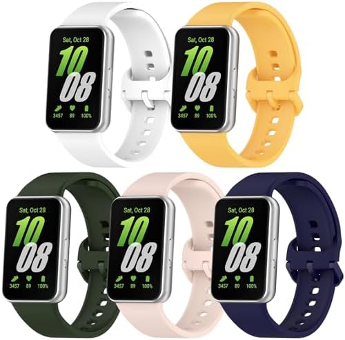 Silicone Band Compatible with Samsung Galaxy Fit 3, Adjustable Breathable Replacement Watch Strap for Galaxy Fit 3 SM-R390 Smartwatch Accessories (5-Bright Yellow/Sand Pink/Navy Blue/White/Green)