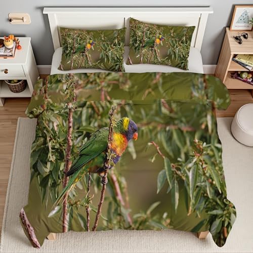 虹の鳥羽毛布団 3Dオウム掛け布団 ド ソフト 冬 キルト オールシーズン被子ソフトふわふわマイクロファイバーウォッャブル 掛け布団暖かい ふわふわ 暖かい羽毛布団軽量 通気 羽根布団150x210cm + 2枚枕カバー・43X63cmTI3896