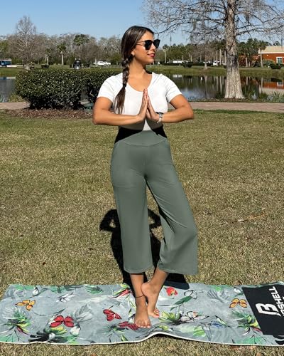 Image of G4Free Capri Pants for Women Wide Leg Yoga Dress Cropped Pants Capri Leggings with Pockets for Casual Summer