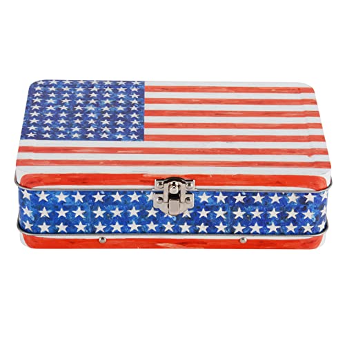 Image of DAHO Metal Storage Box with Hinge for Office, School, Home, Makeup, Arts & Crafts and Accessories (Red Blue White)