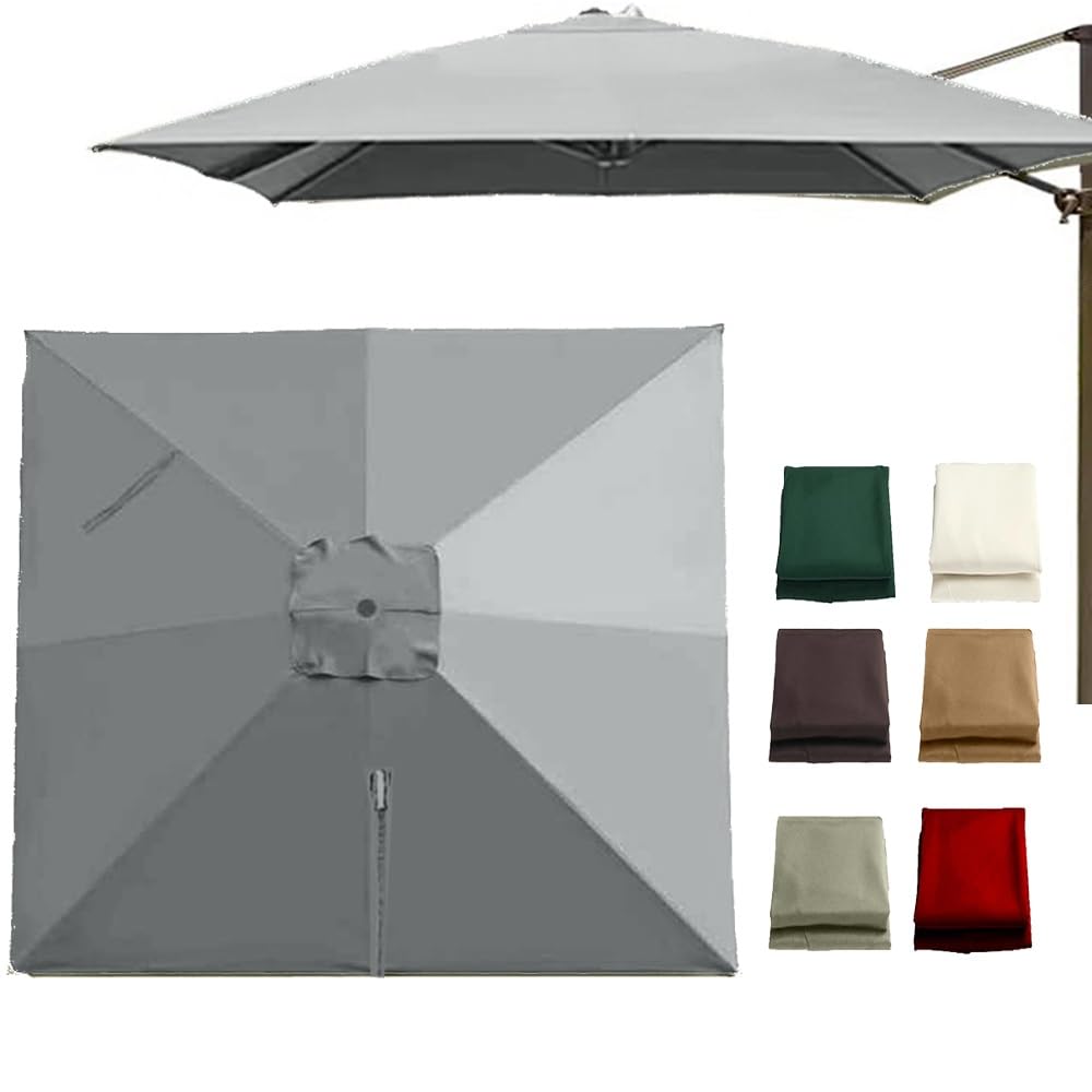 YUZGUHEY 10'x10' Cantilever Patio Umbrella Replacement Fabric 8 Ribs Square Yard Canopy Anti-UV Market Backyard Parasol Cover Cloth(Grey)