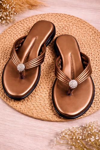 Image of Women Stylish Toe Ring Flats | Cushioned Comfort Slip-On Sandals | Anti-Slip Daily Wear| Lightweight Casual Footwear KS913