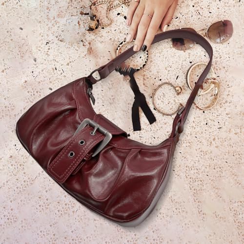 Image of Shoulder Bag for Women, Y2k Purse Top Handle Shoulder Bag Buckle Punk Hobo Clutch Purses Bags