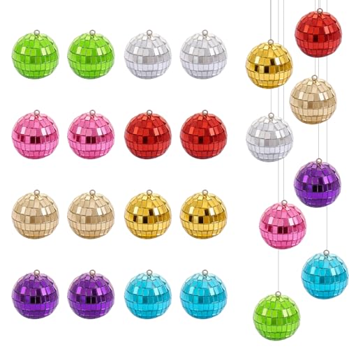 Juego de 25 mini bolas de discoteca, decoración de 3 cm, pequeñas bolas de discoteca para colgar para árbol de Navidad, cumpleaños, fiestas, bodas, decoración de pasteles