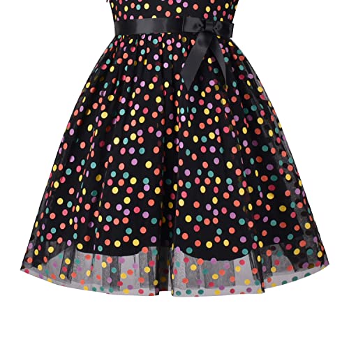 Girl Dress Multicolor Rainbow Polka Dot Black Tulle Party Gown Size 7 #TOP3