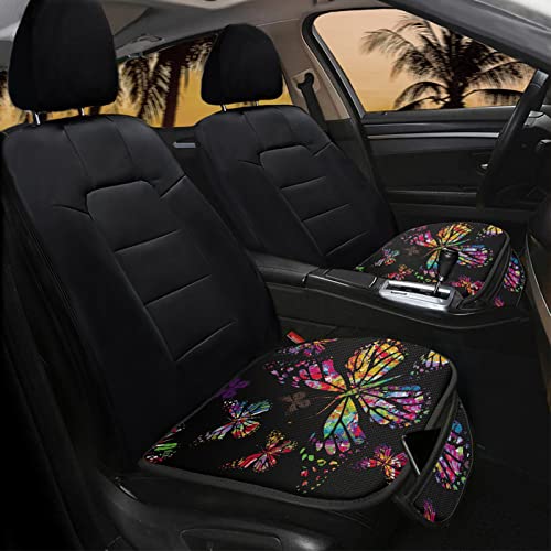 Xoenoiee 2Pcs Premium Mesh Car Seat Cover Butterfly Print Car Front Seat Cushion Cover Pad Mat Protector Memory Foam, Universal Fit Most Cars, Non-Slip Bottom & Storage Pockets #TOP1