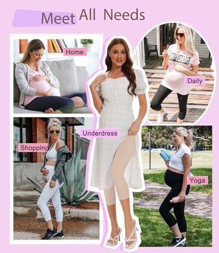 MOREFEEL Women's Maternity Leggings with Pockets Over The Belly Pregnancy Active Wear Workout Yoga Tights Pants - Image 3
