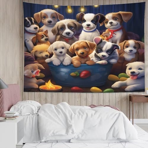 Tapisserie murale chiots science fiction grand format