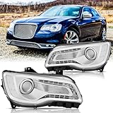 SAFAUTOPARTS Headlights Assembly Pair for 2011-2023 Chrysler 300/300C (2nd Gen) Halogen Headlamps Head Lights with LED DRL Replacement Driver and Passenger Side (LH RH),Chrome Housing Clear Reflector