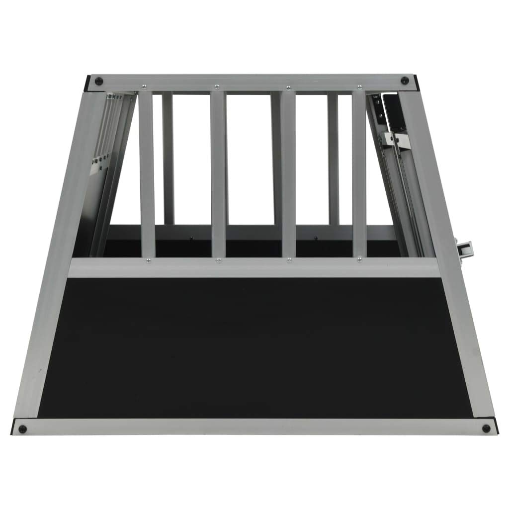 Hunde Transportbox für Auto 89 x 69 x 50 cm, mit Doppeltür, Hundebox Autobox Hundetransportbox Alubox Hund Reisebox Silber