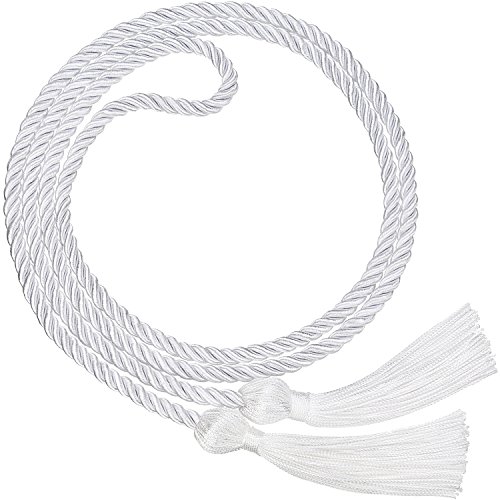 Image of TecUnite Graduation Cords Honor 2026 Polyester Yarn Decorative Garland Twist Ties with Tassels for Bachelor Gown Graduation (White)