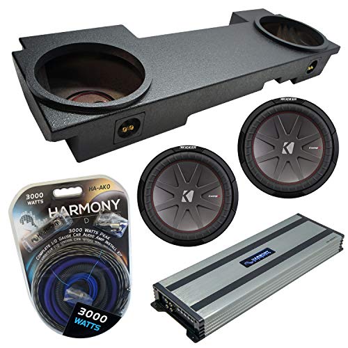 Harmony Audio Compatible with 2002-2013 Chevy Silverado HD Crew Truck Kicker Bundle CompR CWR12 Dual 12
