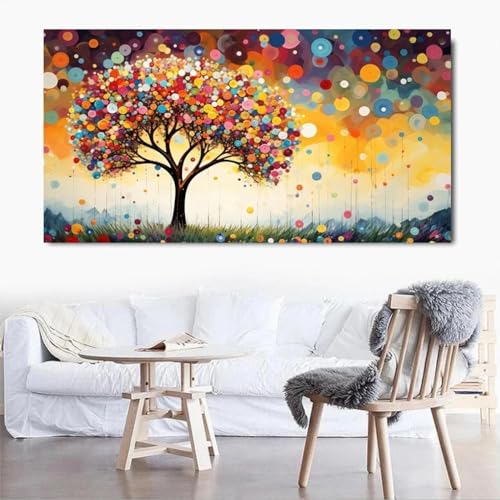 Peinture sur toile abstraite colorée de forêt d'automne en tableau mural salon 25x50 cm