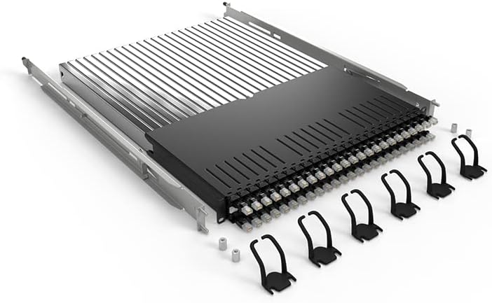 PATCHBOXPlus+ Cat.6a - Patch Panel 24 Port Cable Management Kit for Network and Server Racks with Retractable Cable System for 19” Rails - Includes Flat 10GB Black UTP Cables and Cassettes