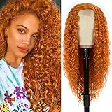 Halcyon Long Ginger Orange Curly Wig for Women 26 Inches Water Wave Wigs Middle Part Synthetic Curly Wig with Heat Resistant Fiber for Daily Party Use (Ginger Orange)