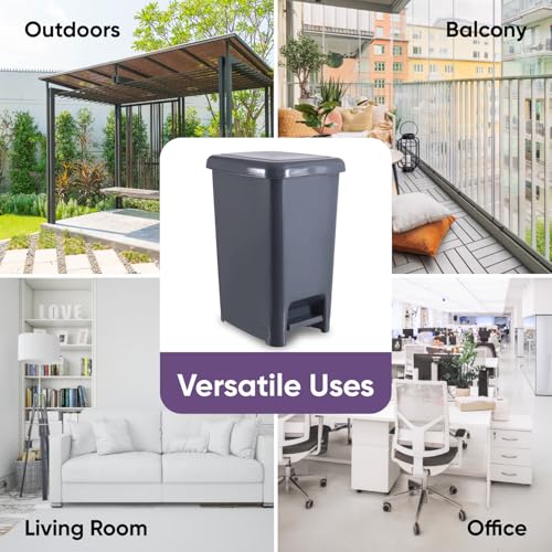 Image of Superio Slim Trash Can with Foot Pedal - 4 Gallon Plastic Step-On Trash Can with Lid, Garbage Can, Small Trash Can for Bathroom, Kitchen, Office, Bedroom, Dorm Room - Onyx Grey, 3