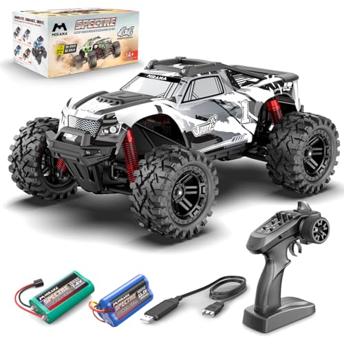 Image of Mirana Spectre 1:10 High Speed Hobby Grade RC Car Toy for Kids & Adults up to 50 kmph - 4x4 Remote Control Offroad Monster Truck ATV - 2 & 3 Pack Rechargeable Batteries - for Ages 14+ Years (Silver)