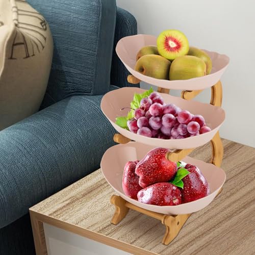 WSIKGHU Obstschalen Obst Etagere 3 Stöckig Obstteller Oval Bambusholz...