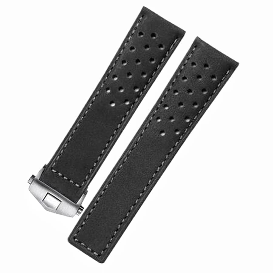 BrightBulb Bracelet de Montre en Cuir Véritable Bracelet de Remplacement Accessoires de Montre Bracelet de Montre pour T-A-G HEU-ER Aqua-Racer Car-RERA MO-NA-CO-Noir avec Boucle argentée 20mm