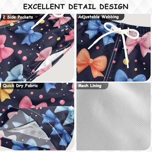 Pigsaly Boys Swim Trunks Polka Dots Ribbon 80s 90s Colorful Bow Boys Board Shorts Swimsuit Swimwear Summer Bathing Suit 4T3