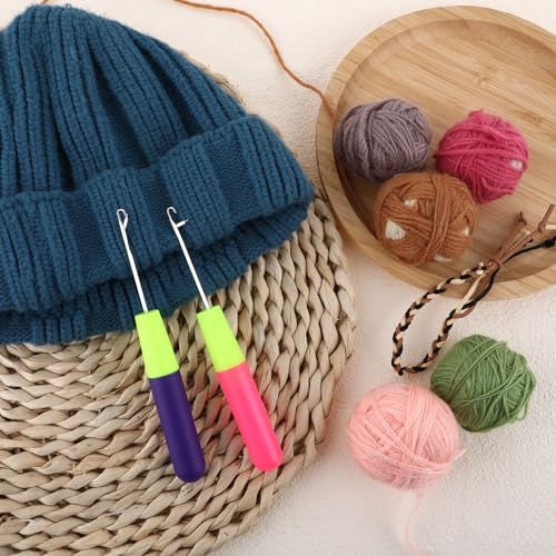 Image of 2 Pcs Latch Hook Crochet Hooks for Hair (0.2in + 0.15in) Latch Hooks Tool for Micro Braids Repair Tool Multi-Purpose Knitting Needle for Hair Extension Feather Carpet Making and Art Crafts
