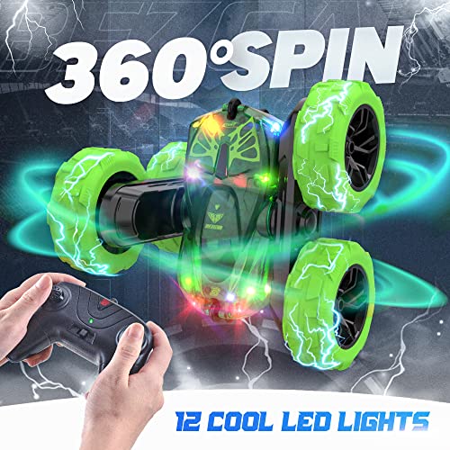 Bezgar Led Remote Control Car For Boys 4-7, 2.4Ghz Double Side 360 Flips Rc Stunt Car For Boys 8-12, 4Wd All Terrain Stunt Car With Rechargeable Battery #TOP1
