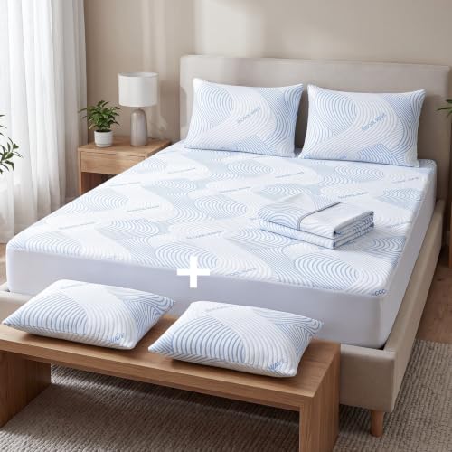 Image of AYKA Combo Pack Waterproof Mattress Protector & 2 Pillow Protectors | King Size 78x72 Inch | 100% Waterproof Cooling Bed Protector | Breathable, Noiseless Mattress & Pillow Covers | 6.5 x 6 ft | White