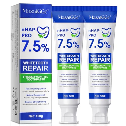 2PCS Hidroxiapatita Pasta de Dientes, Pastas Dentales con Hidroxiapatita al 7,5%, Hydroxylapatit Zahnpasta,Fluoride-Free Formula with Gentle Mint, for Sensitive Teeth, Long-Lasting Fresh Breath (2)