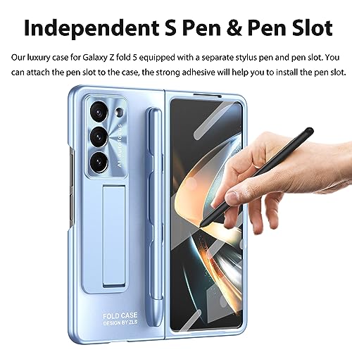 Image of Miimall Case Compatible for Samsung Galaxy Z Fold 5 Case with S Pen, Drop Resistance Built-in Front Screen Protector + Kickstand + Pen Holder Luxury Protection Case for Galaxy Z fold 5 2023 (Blue)