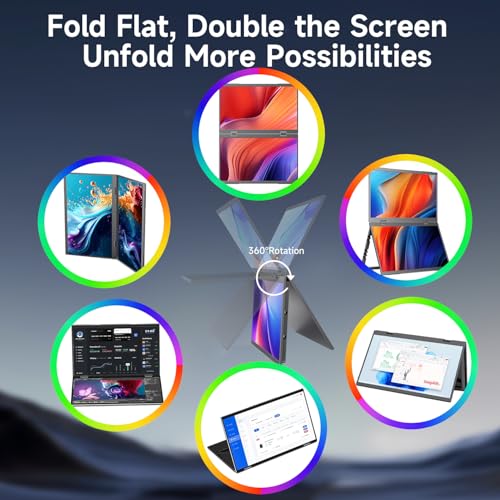 Image of Portable Monitor 15.6 inch Foldable Dual Screen Plug & Play for PC /Android /Switch /Xbox /PS5 FHD 1080P HDR Foldable Travel Display with HDMI /USB-C Ideal for Gaming, Office & Outdoor