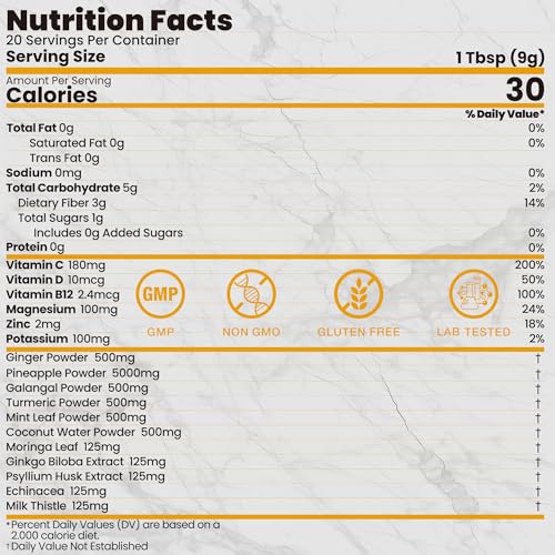 Pineapple Ginger Shots, Ginger Powder | Turmeric Supplement, Magnesium, Vitamin C, D, B12 | Digestive Health & Antioxidant | Gluten Free, Non-GMO | 6.35 Oz, Spoon Provided - Image 4