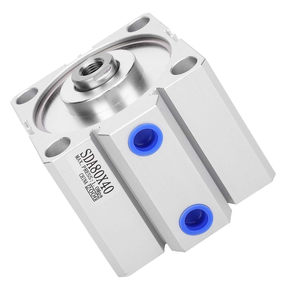 Oumefar Mini Cilindro de Aire de 40 mm de Carrera, Cilindro neumático Delgado de una Sola Varilla de Acero Inoxidable, componentes neumáticos SDA80X40, diámetro de 80 mm