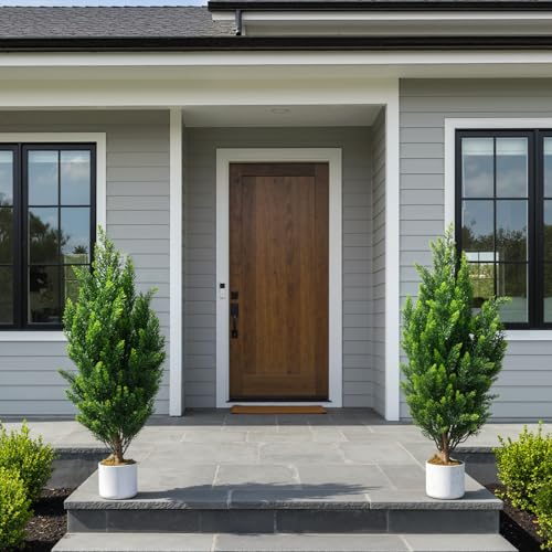 Garvee 3 ft Artificial Cedar Trees Set of 2, Evergreen Fake Pine Topiary Trees with Pot, No...
