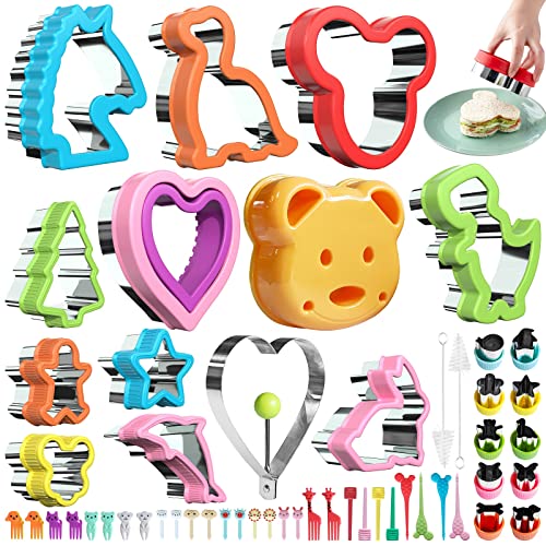 53stk Ausstechformen Set, Brot Ausstecher Set, Brotausstechformen für Kinder, Sanwich Gemüse Obst Ausstecher, Edelstahl, Micky Maus Dinosaurier Formen