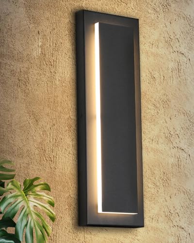 1 Pack Modern LED Outdoor Wall Lights Black Exterior Porch Lights, 15.7''
