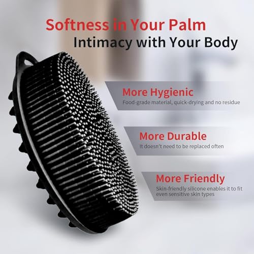 Image of INOVERA (LABEL) Silicone Bathing Scrubber - Exfoliating Cleaning Bath Brush - Soft Body Wash Shower Brushes (Black)