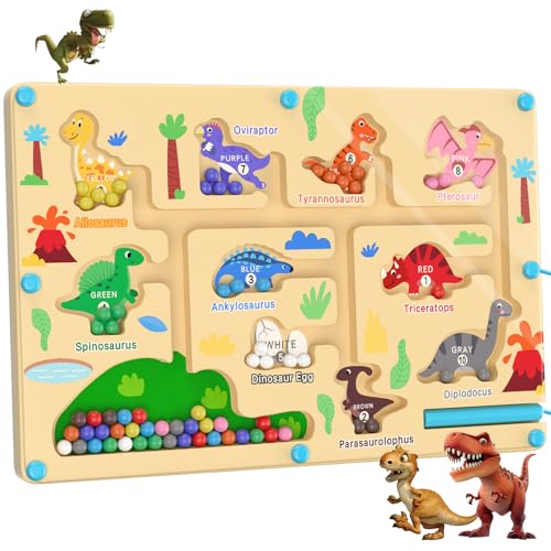 Jouet Labyrinthe Magnétique Enfant, Jeux Montessori 3 Ans en Bois Apprendre Les Couleurs Jeu de Comptage Dinosaure, Jeux Aimants Magnetique pour Tout-Petits...
