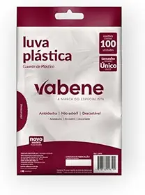 Luva Plástica Descartável, Vabene, Tamanho Único, Pacote com 100